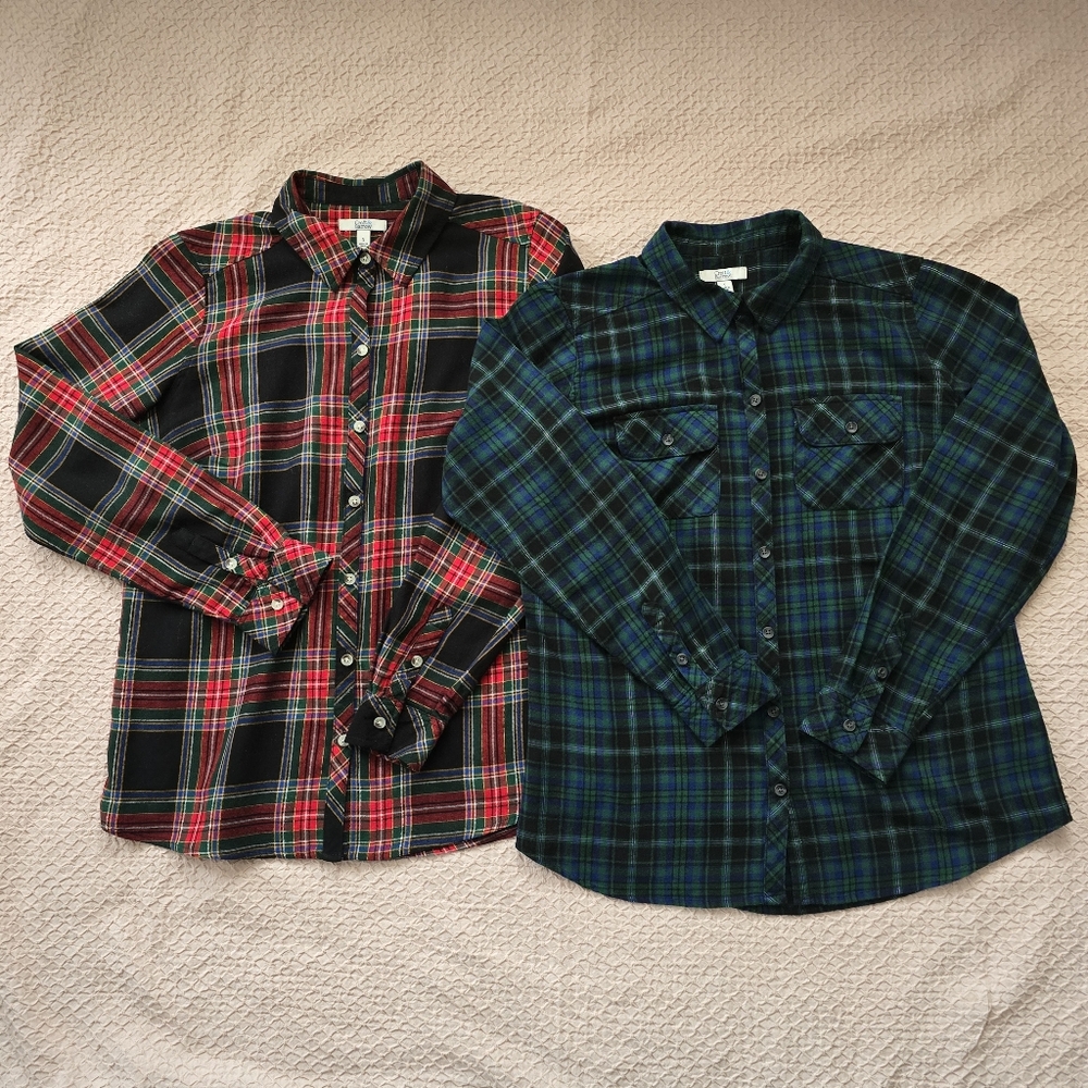 Croft & Barrow 2 Women's Flannel Cotton Long Sleeve Button Down Shirts Size S